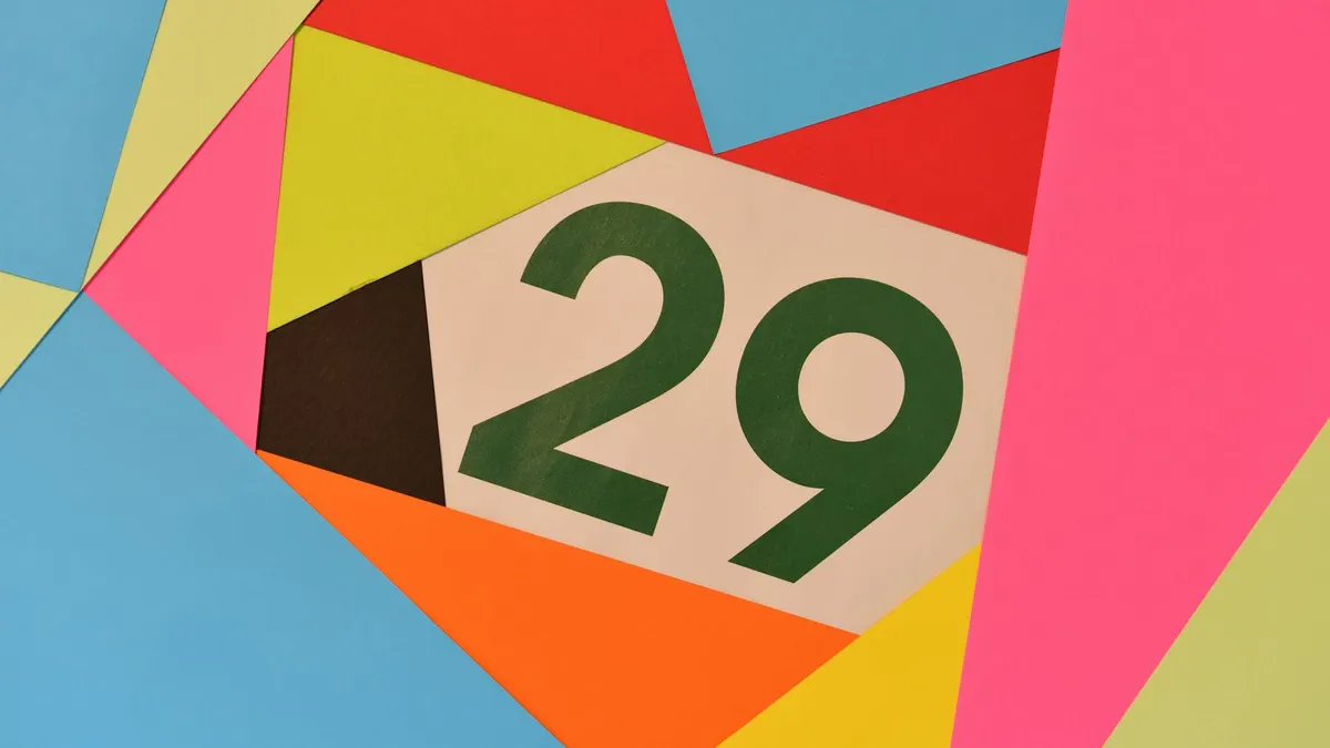 Vibrant abstract geometric design featuring the number 29 in a colorful arrangement.